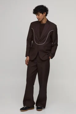 boohooMAN Blazer Coupe Droite Avec Détails De Passepoil Western<Homme Costumes Et Tenues Formelles
