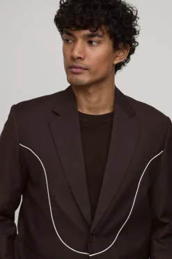 boohooMAN Blazer Coupe Droite Avec Détails De Passepoil Western<Homme Costumes Et Tenues Formelles