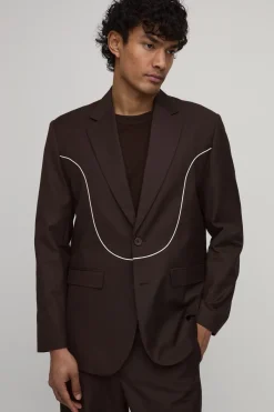 boohooMAN Blazer Coupe Droite Avec Détails De Passepoil Western<Homme Costumes Et Tenues Formelles