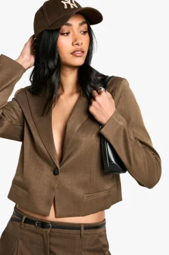 boohoo Blazer court ajusté en tissu tissé, style boxy crop<Femme Blazers|Vestes & Manteaux