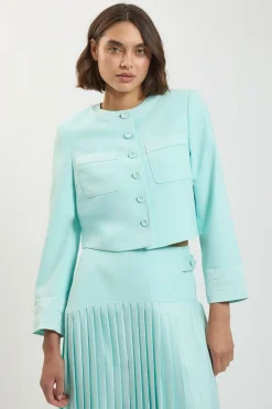 KarenMillen Blazer Court Ajusté Sans Col En Satin Façon Smoking<Femme Tailleurs|Satin Et Dentelle