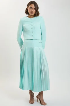 KarenMillen Blazer Court Ajusté Sans Col En Satin Façon Smoking<Femme Tailleurs|Satin Et Dentelle