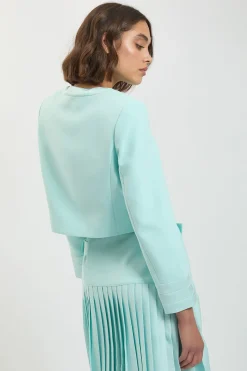 KarenMillen Blazer Court Ajusté Sans Col En Satin Façon Smoking<Femme Tailleurs|Satin Et Dentelle