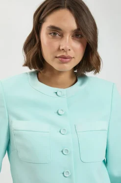 KarenMillen Blazer Court Ajusté Sans Col En Satin Façon Smoking<Femme Tailleurs|Satin Et Dentelle