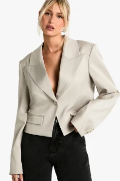 boohoo Blazer Court Asymétrique à Revers Surdimensionnés<Femme Blazers|Vestes & Manteaux
