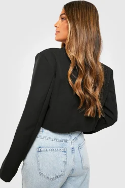 Blazer court basique en tissu tissé à coupe décontractée