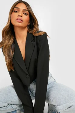 Blazer court basique en tissu tissé à coupe décontractée
