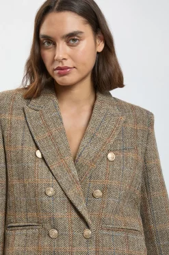 Blazer Court Cintré En Laine À Carreaux