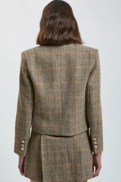 Blazer Court Cintré En Laine À Carreaux