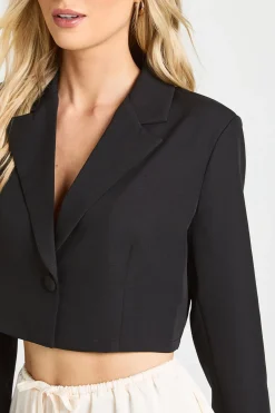 boohoo Blazer Court Décontracté En Tissu Tissé Petite Basic<Femme Tailleurs|Blazers