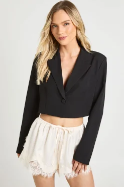 boohoo Blazer Court Décontracté En Tissu Tissé Petite Basic<Femme Tailleurs|Blazers