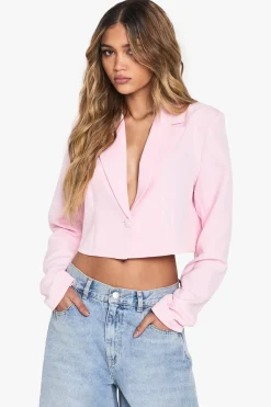 boohoo Blazer court décontracté en tissu tissé<Femme Blazers|Manteaux Et Vestes