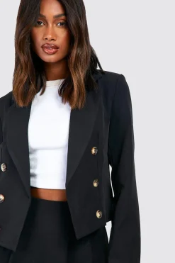 Blazer court longiligne à double boutonnage à imitation corne