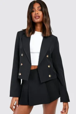 Blazer court longiligne à double boutonnage à imitation corne