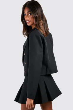 Blazer court longiligne à double boutonnage à imitation corne