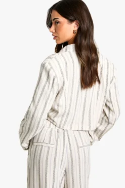 Blazer court à rayures, effet lin – Petite