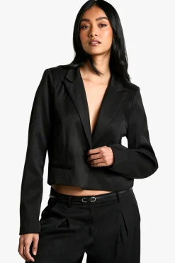 Blazer court, structuré et boxy en tissu tissé
