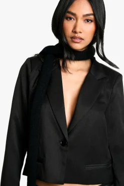 Blazer court, structuré et boxy en tissu tissé