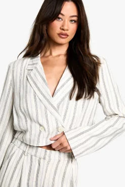 boohoo Blazer court style lin rayé pour personnes de grande taille<Femme Tailleurs|Blazers