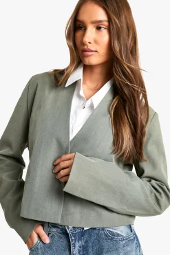 Blazer court tissé sans col