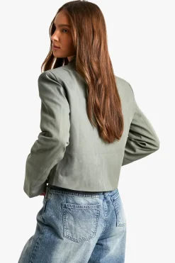 Blazer court tissé sans col