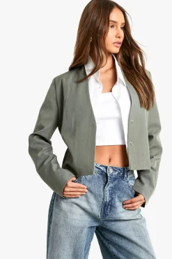 Blazer court tissé sans col