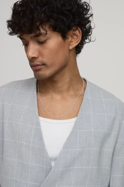 Blazer Croisé Ajusté Sans Col À Carreaux Fenêtre