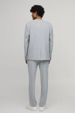 Blazer Croisé Ajusté Sans Col À Carreaux Fenêtre