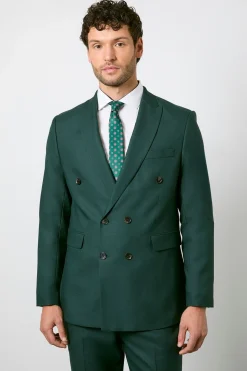 Blazer Croisé Ajusté Vert Foncé