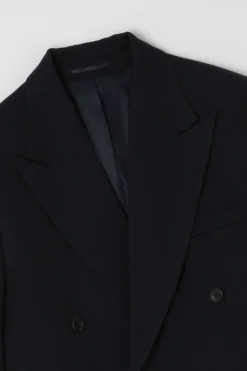 Blazer Croisé Bleu Marine À Larges Revers Texturé