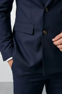 Blazer Croisé Bleu Marine À Larges Revers Texturé