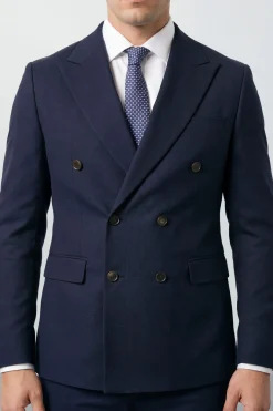 Blazer Croisé Bleu Marine À Larges Revers Texturé