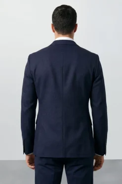 Blazer Croisé Bleu Marine À Larges Revers Texturé