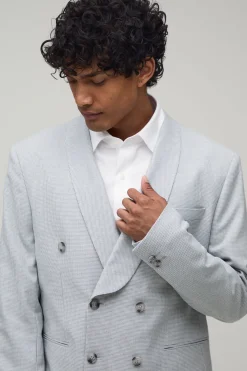 Blazer Croisé Coupe Regular Motif Pied-de-poule