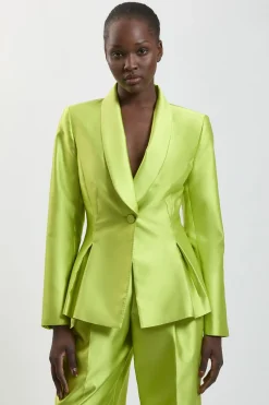 KarenMillen Blazer Croisé En Sergé Satiné À Simple Boutonnage<Femme Tailleurs|Satin Et Dentelle