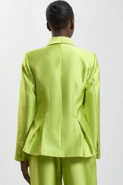 KarenMillen Blazer Croisé En Sergé Satiné À Simple Boutonnage<Femme Tailleurs|Satin Et Dentelle