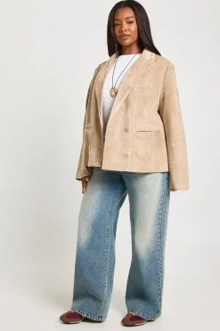 Blazer Croisé En Synthétique Grande Taille