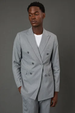 Blazer Croisé Gris à Rayures Fines