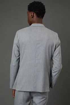 Blazer Croisé Gris à Rayures Fines