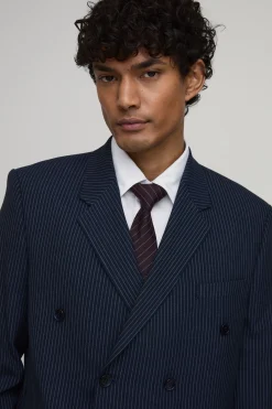 boohooMAN Blazer Croisé Oversize Boxy À Fines Rayures<Homme Ensembles|Tout Afficher