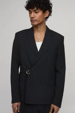 Blazer Croisé À Rayures Tennis Coupe Décontractée Avec Détail Boucle