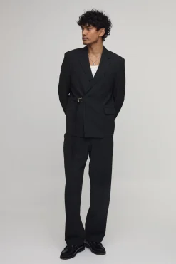 Blazer Croisé À Rayures Tennis Coupe Décontractée Avec Détail Boucle
