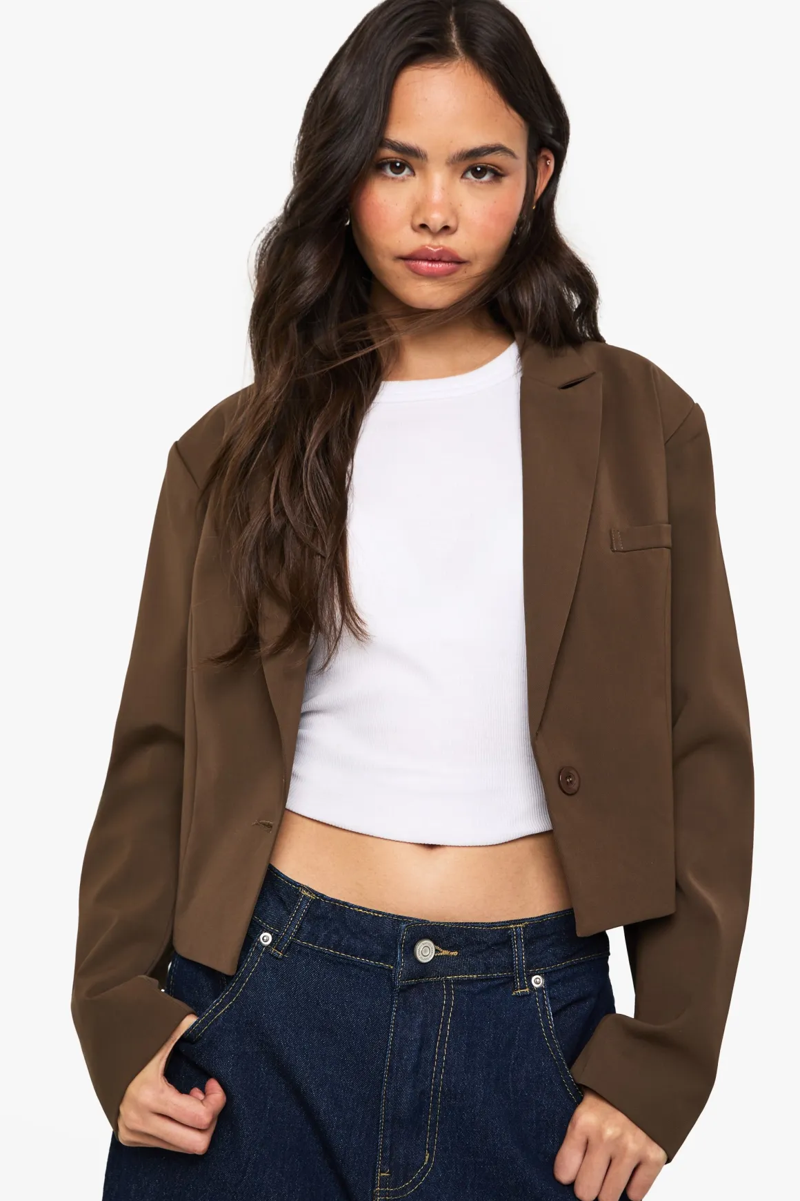 Blazer crop cintré à la taille