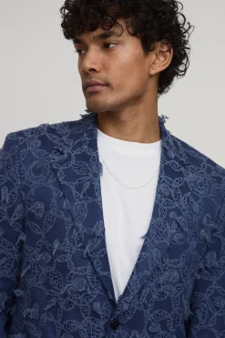 Blazer Décontracté Coupe Ample Aspect Denim Texturé