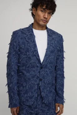 Blazer Décontracté Coupe Ample Aspect Denim Texturé