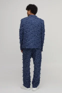 Blazer Décontracté Coupe Ample Aspect Denim Texturé