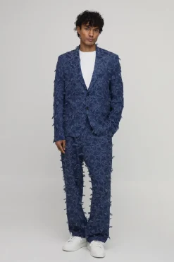 Blazer Décontracté Coupe Ample Aspect Denim Texturé