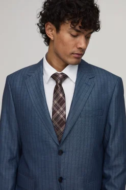 Blazer Décontracté Coupe Ample Aspect Denim Rayé