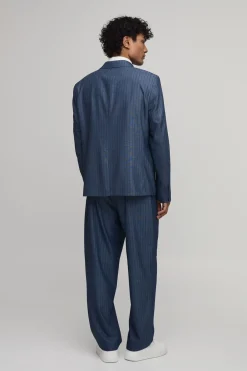 Blazer Décontracté Coupe Ample Aspect Denim Rayé