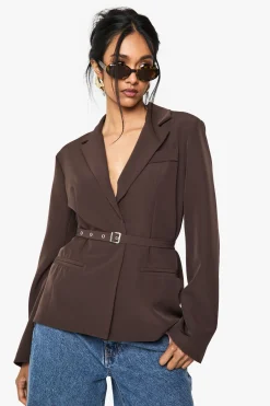 Blazer décontracté à coupe ample avec ceinture